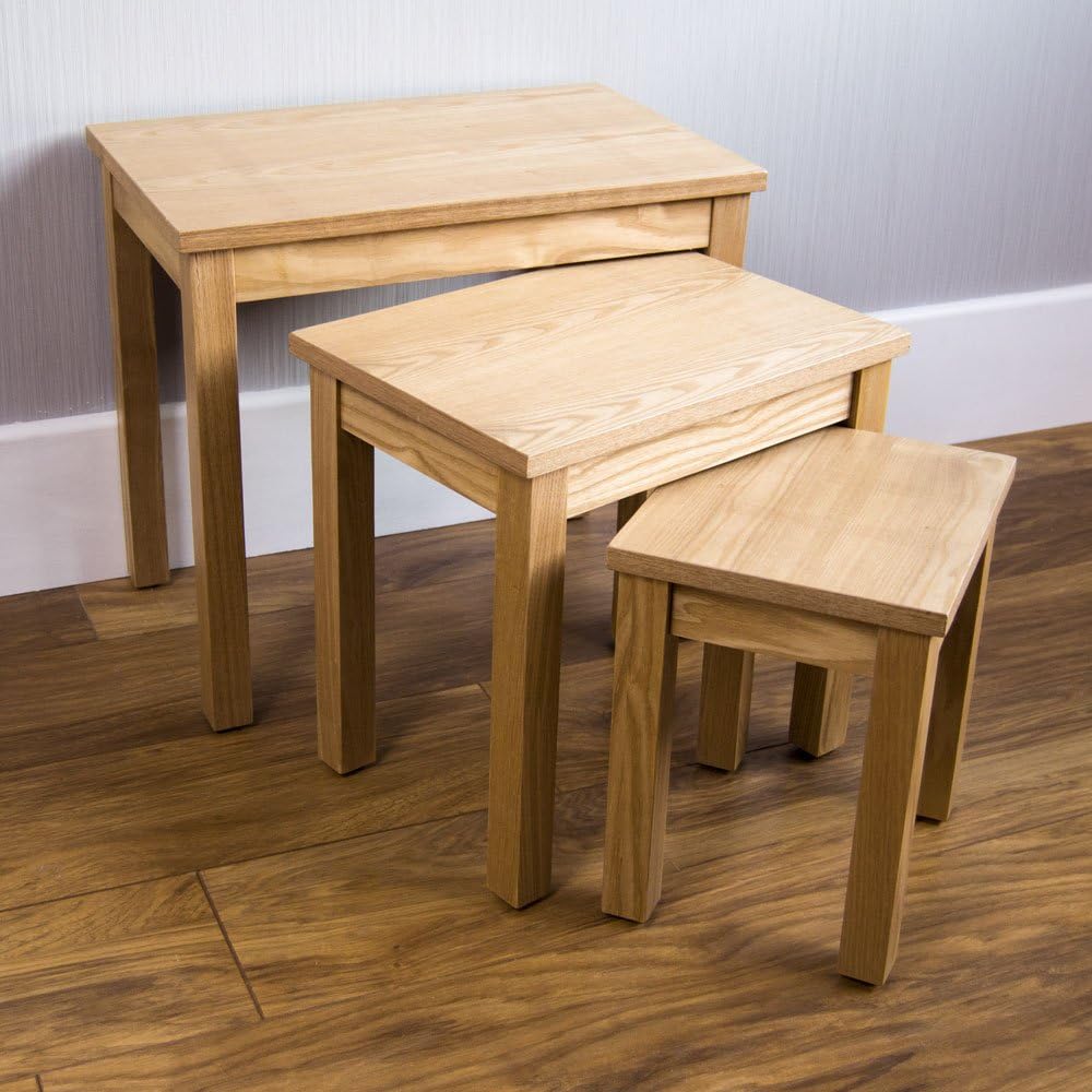 Vida Designs Oakridge Nest of Tables in Natural Oak Veneer, Brown, 53,5 cm x 34,5 cm x 47 cm - Image 5