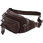 Fanny Pack Waist Bag Multifunction Genuine Leather Hip Bum Bag Travel Pouch for Men and Women- Multiple Pockets & Sturdy Zippers Ideal for Hiking Running And Cycling