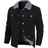 HOTIAN Men's Corduroy Jacket Sherpa Lined Fleece Trucker Jackets Lapel Collar Button Thickened Winter Warm Coat