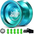 LESHARE Professional Unresponsive Yoyo for Pros and Responsive Yoyos for Kids Beginners - Replaceable Unresponsive Bearings, Gloves, and 5 Cords Included (Blue Green)