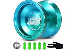 JOLESHARE LESHARE Professional Unresponsive Yoyo for Pros and Responsive Yoyos for Kids Beginners - Replaceable Unresponsive Bearings, Gloves, and 5 Cords Included (Blue Green)