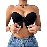 SweatyRocks Women's Front Closure Bandeau Bra Strapless Push Up Underwire Bras