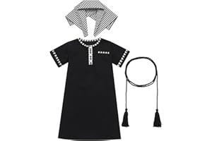 IDOPIP Muslim Baby Boys Ramadan Eid Outfit Kaftan Thobe Arabic Islamic Abaya Dubai Robe Prayer Clothes with Head Scarf + Rope