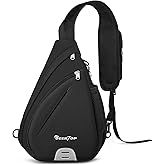 Seektop Crossbody Bag Anti-Theft RFID Blocking Waterproof 400D Nylon Lightweight Small Sling Backpack Shoulder Bags Chest Pack for Travel Hiking Outdoor Commuting Men Women Black