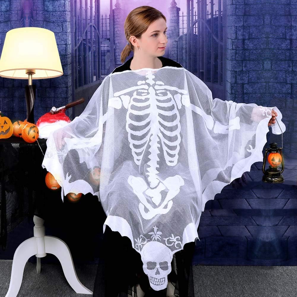 Aytai White Lace Skeleton Poncho, Halloween Poncho Halloween Costumes for Women, Day of The Dead Costume 60 x 60 Inch: Clothing