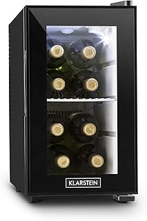 Klarstein Beerlocker S - Mini Kühlschrank, Getränkekühlschrank, 21 Liter, doppelt isoliert, 1 Metalleinschub, LED-Innenbeleuchtung, freistehend, 70 Watt, seitliche Griffmulde, schwarz