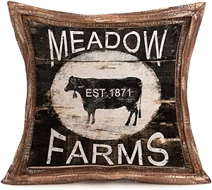 YANGYULU Rustic Farmhouse Decorative Throw Pillow Covers Vintage Dark Wood Grain with Animal Farm Meadow Dairy Cow Cotton Linen Words Pillowcase Decor Home Couch 18"x18" (Meadow Dairy Cow)