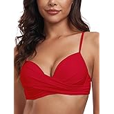 Colloyes Women's Push Up Bikini Top Twist Front Ruched Underwire Molded Soft Pads Bikini Swimsuit Top