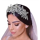 Mpoikba Rhinestone Bride Headband, Elegant Wedding Hair Pieces for Brides, Bridal Hair Accessories(Silver)