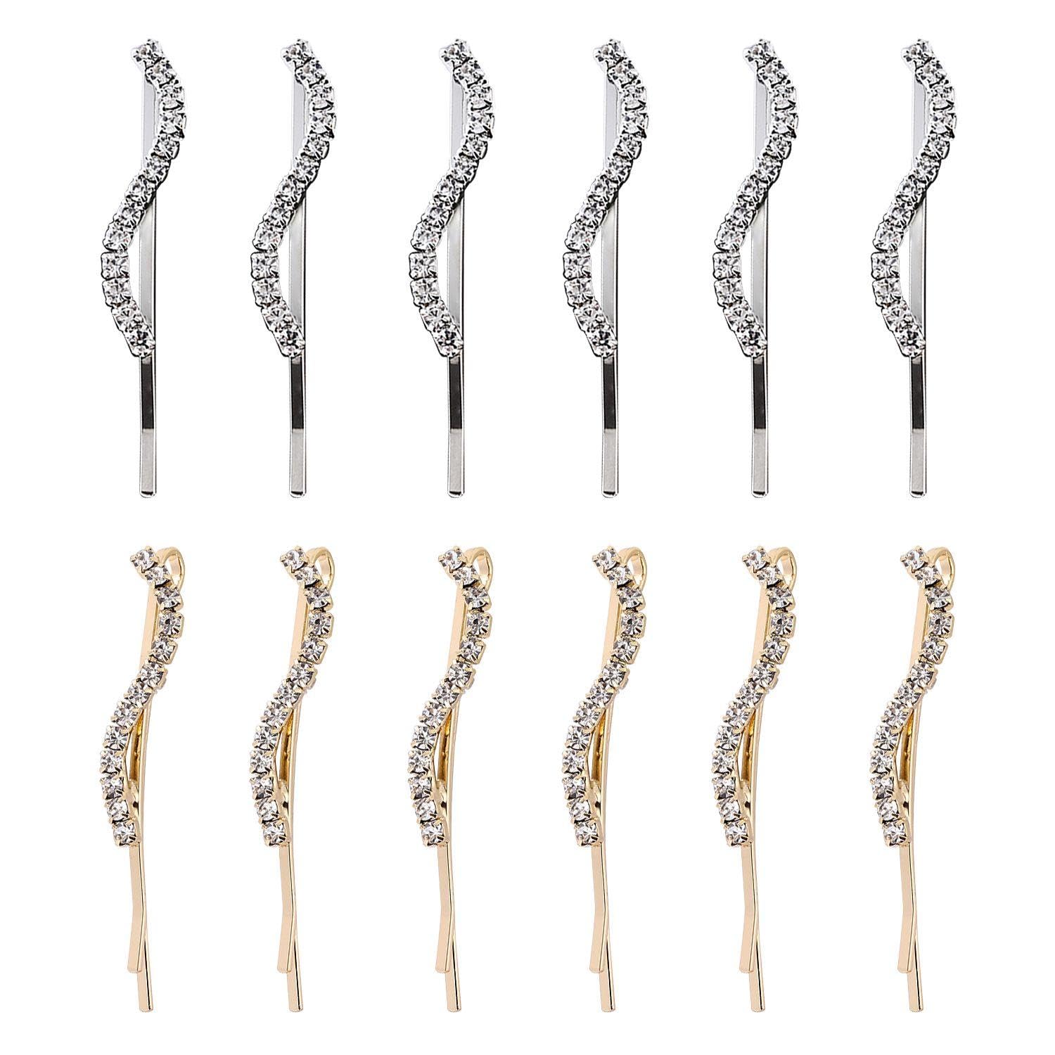 12 Pieces S-Shaped Crystal Hair Clips, Shiny Crystal Hair Clips, Bangs Clips, Side Hair Clips, Girly Hair Clips, Glitter Metal Hair Accessories For Ladies And Girls