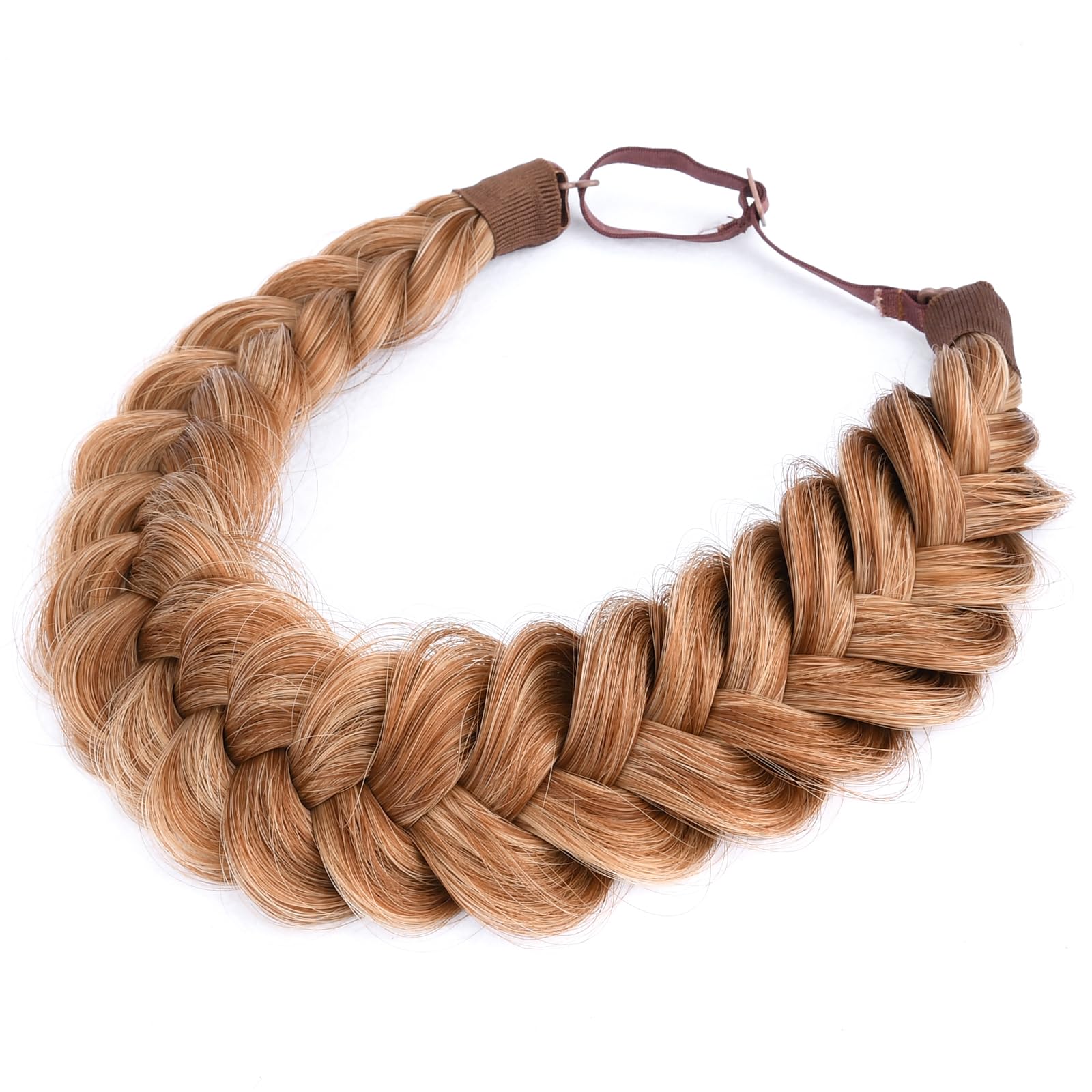BOBIYA Messy Wide 2 Strands Synthetic Hair Braided Headband Plaited Hair Headband for Women Girl (Strawberry Blonde)