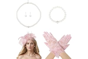 5Pcs Tea Party Fascinator Hat for Women Mesh Fascinators for Women Feather Flower Hat Lace Glove Pearl Jewelry Set