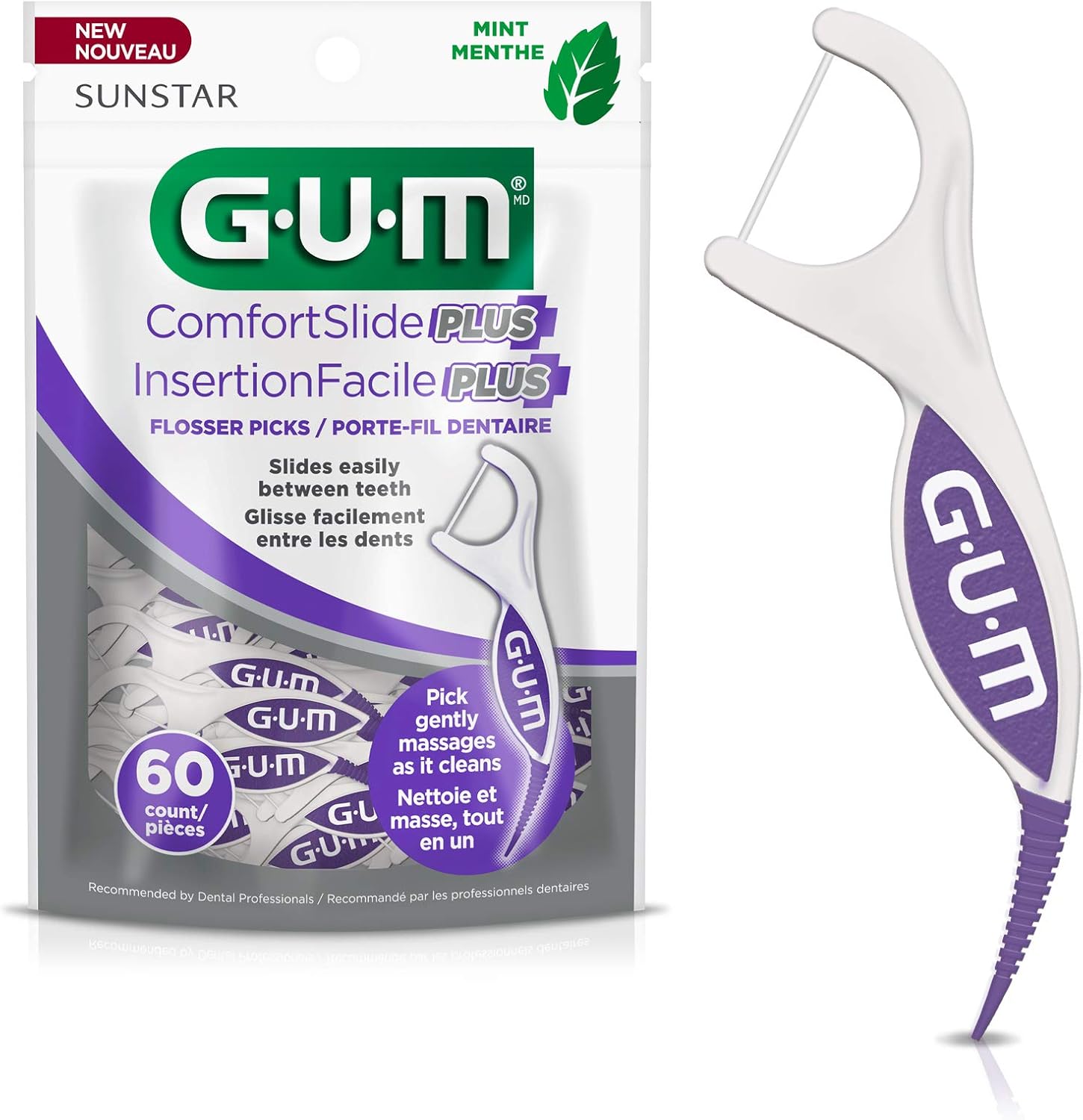 GUM Comfort Slide Plus Flosser Picks, 60 Count Amazon.ca Health