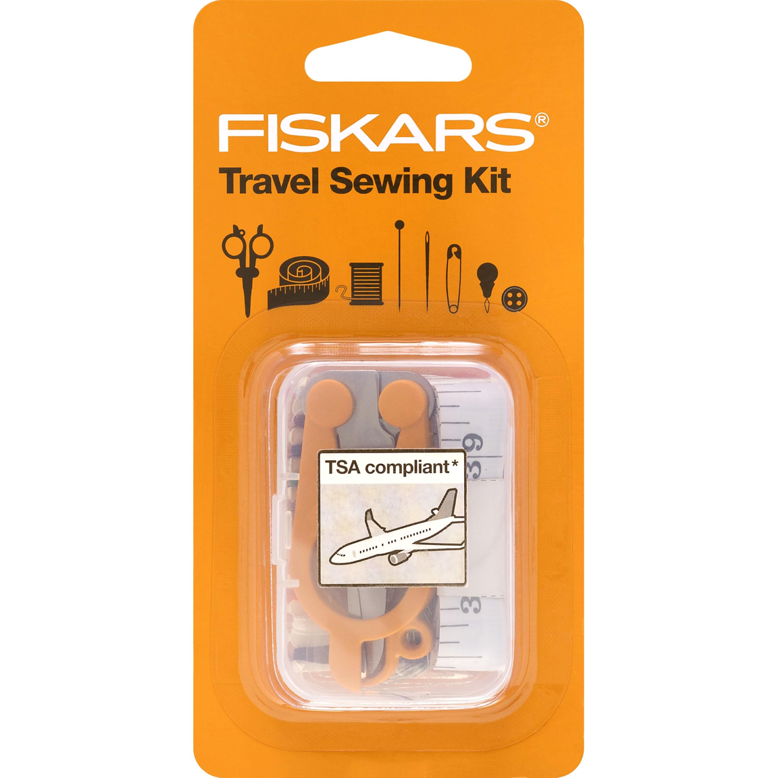 Photo 1 of Fiskars Sewing Kit - 27-Piece Travel Sewing Set with Case - Craft Supplies - Orange