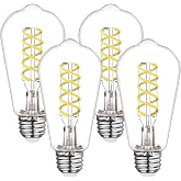 BORT 4Pack Dimmable LED Edison Bulbs,5000K Daylight White, 6W Equivalent to 60W Vintage Light Bulbs, Antique Flexible Spiral LED Filament Decorative Light Bulbs