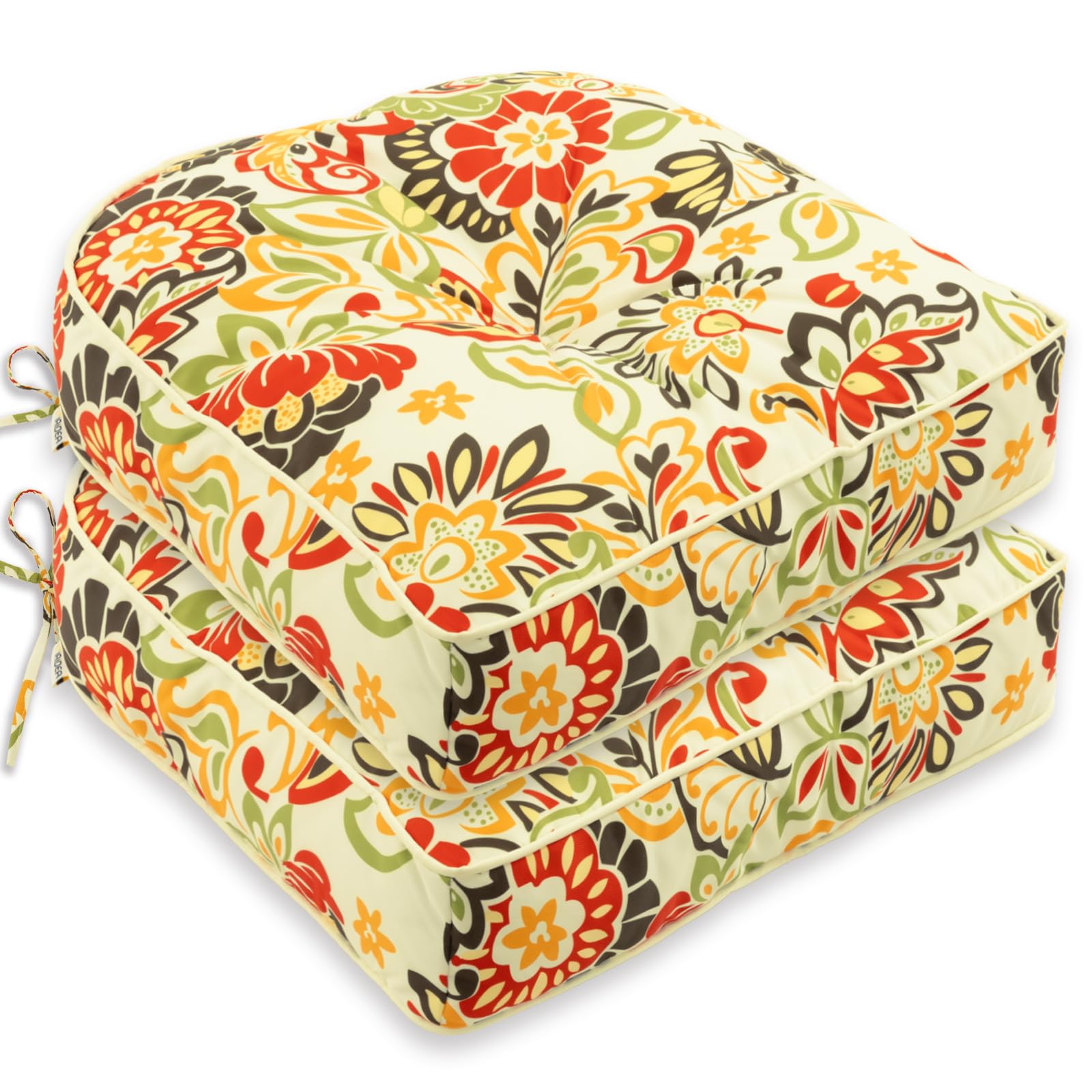 Photo 1 of MJIAIDEA Outdoor Tufted Chair Cushion Set of 2 Waterproof and Fade-Resistant Chair Pads with Ties for Patio Dining Chairs Indoor/Outdoor Use, Multicolor 19x19 Inch