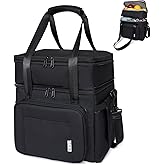 NOL Natural Organic Lifestyle Insulated Lunch Bag for Adults, Large Double-layer Expandable Leakproof Lunch Cooler Bag,Lunch Tote Bag With Side Tissue Pocket for Men Work Outdoor Travel Picnic (Black)