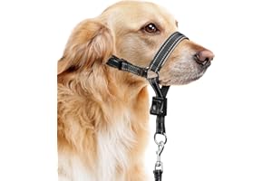 BARKLESS Soft Nylon Dog Head Collar for Large Medium Dog, Reflective Padding Head Halter for Training, Adjustable Muzzle Leash No Pulling, Jumping, Nose Leash Ideal for Walking (Black, XL)