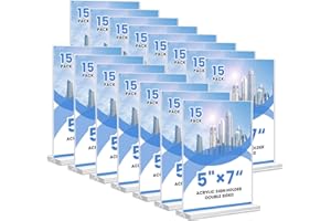 NICELINK Acrylic Sign Holder, 5x7, 15 Pack Vertical Clear Table Menu Display, Double Sided, Plastic Stand, Suitable for Restaurants, Office, Store, Fair