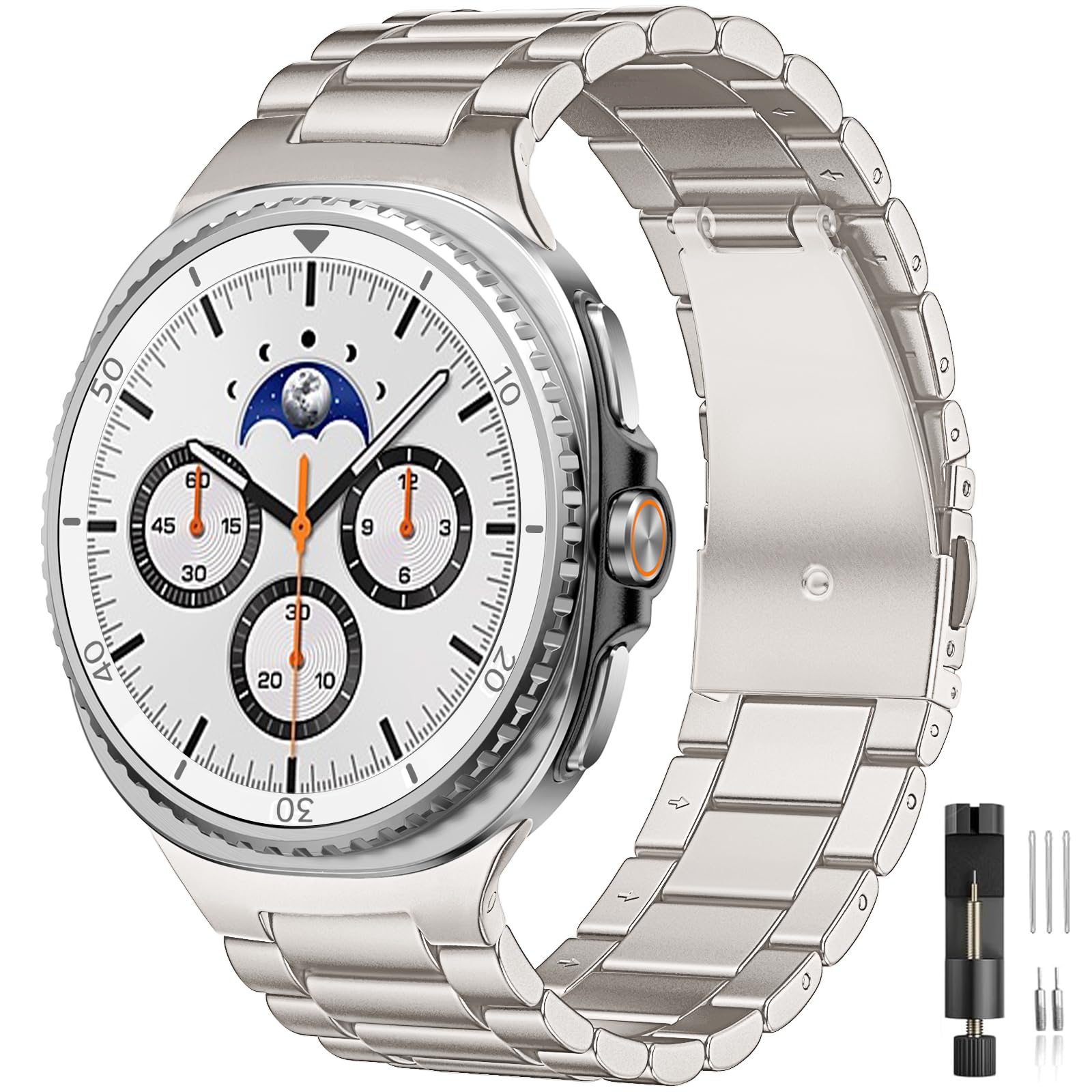 Lerobo Compatible with Samsung Galaxy Watch 8 Bands 40mm 44mm 2025/Samsung Galaxy Watch 8 Classic 46mm 2025, No Gap Stainless Steel Metal Watch Band for Men Women, Starlight