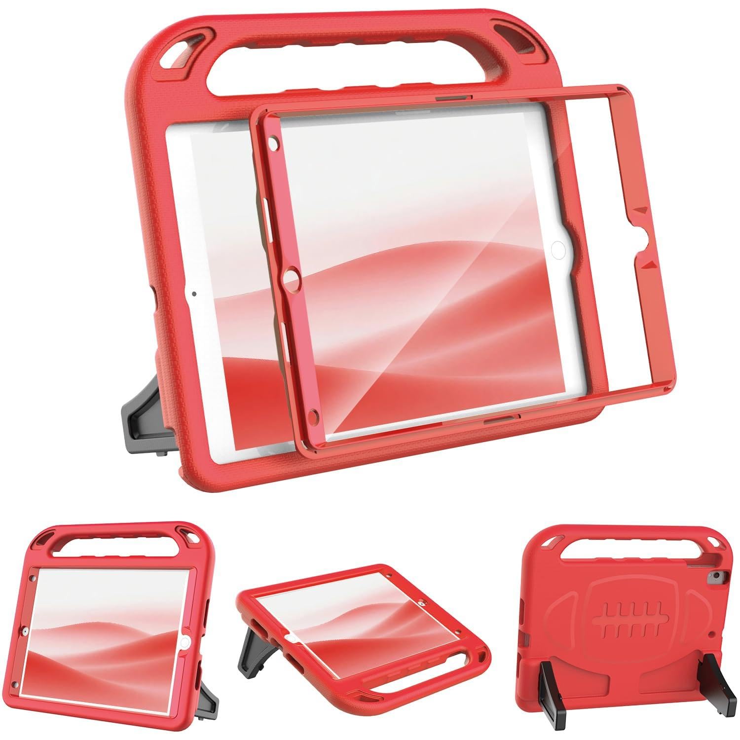 SINSO Kids Case for ipad 9th Generation 2021/ iPad 8th Generation 2020/ iPad 7th Generation 2019 10.2 inch ipad Cover Built-in Screen Protector, Shockproof Convertible Handle Stand, Red — image 1