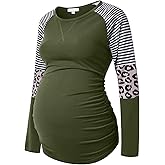 Bhome Long Sleeve Maternity T-Shirt Colorblock Baseball Tee Casual Pregnancy Tunic Top