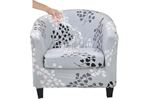 KRFOONN 2 Pieces Club Chair Slipcover Printed Waterproof Tub Chair Slipcover Armchair Covers Sofa Cover Removable Round Barrel Chair Covers Couch Furniture Protector Cover for Living Room, A37