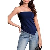 TAIPOVE Women's Tube Top Pima Cotton Summer Strapless Ruched Going Out Bandeau Shirt Asymmetrical Hem Cute Trendy Crop Outfit