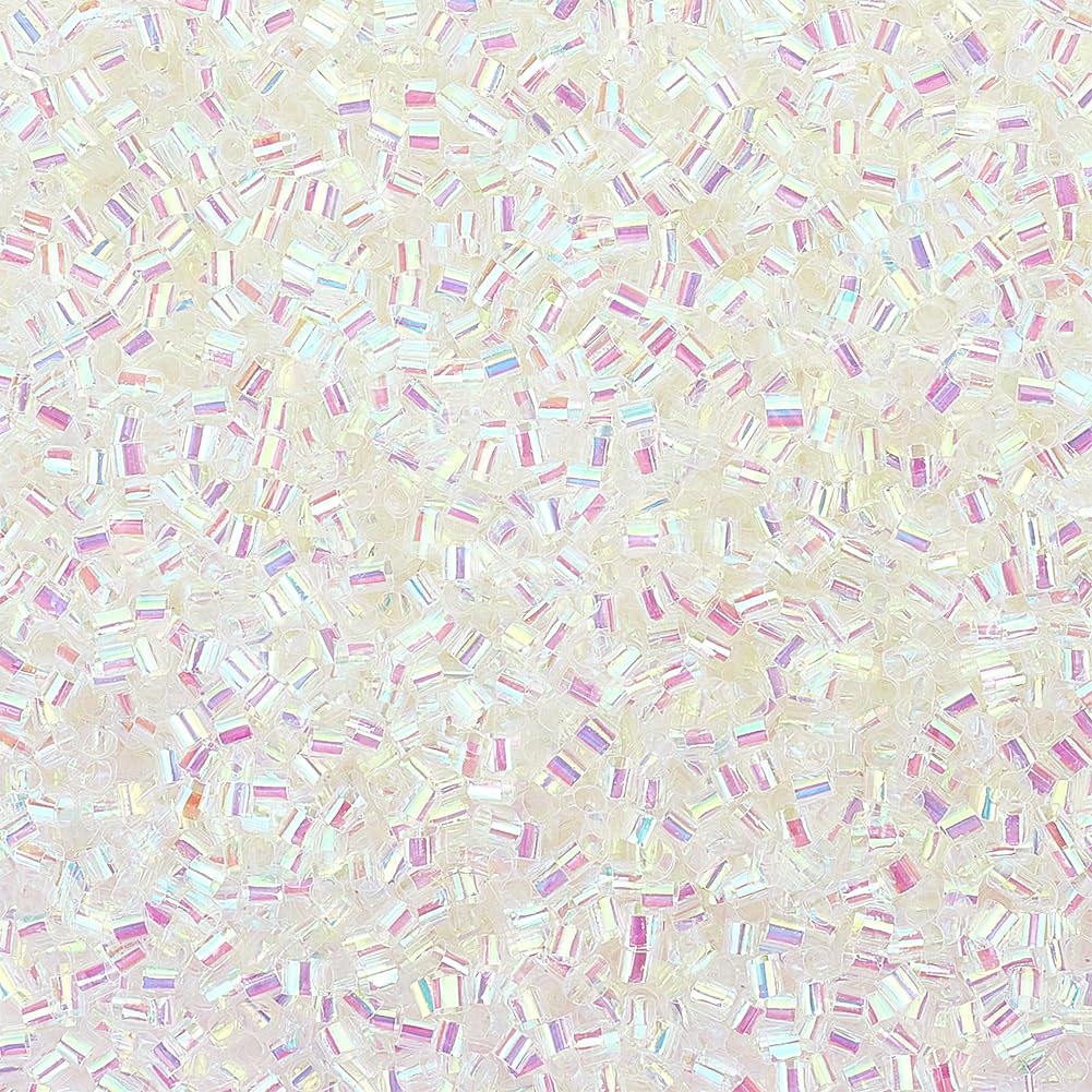 OLYCRAFT 60g White Iridescent Crispy Bingsu Beads 3mm Straw Tube Beads Glitter Plastic Beaded Assortment Lightweight Bingsu Bead for Crunchy DIY Craft Supplies