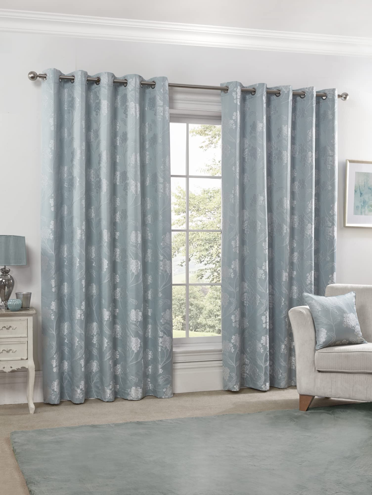 Emma Barclay – Fully Lined Curtains for Bedroom Living Room Jacquard Eyelet Two panel Floral Curtains Blossom Collection (46” x 54” Inch)(Colour)