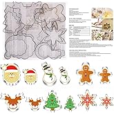 Large Christmas Cookie Cutters,4" Holiday Cookie Cutters Stainless Steel,12pcs Molds with Recipe Instruction,Snowman, Christm