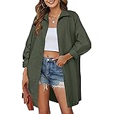 HOTOUCH Women Oversized Button Down Shirts Boyfriend Long Sleeve Blouse Collared Tops