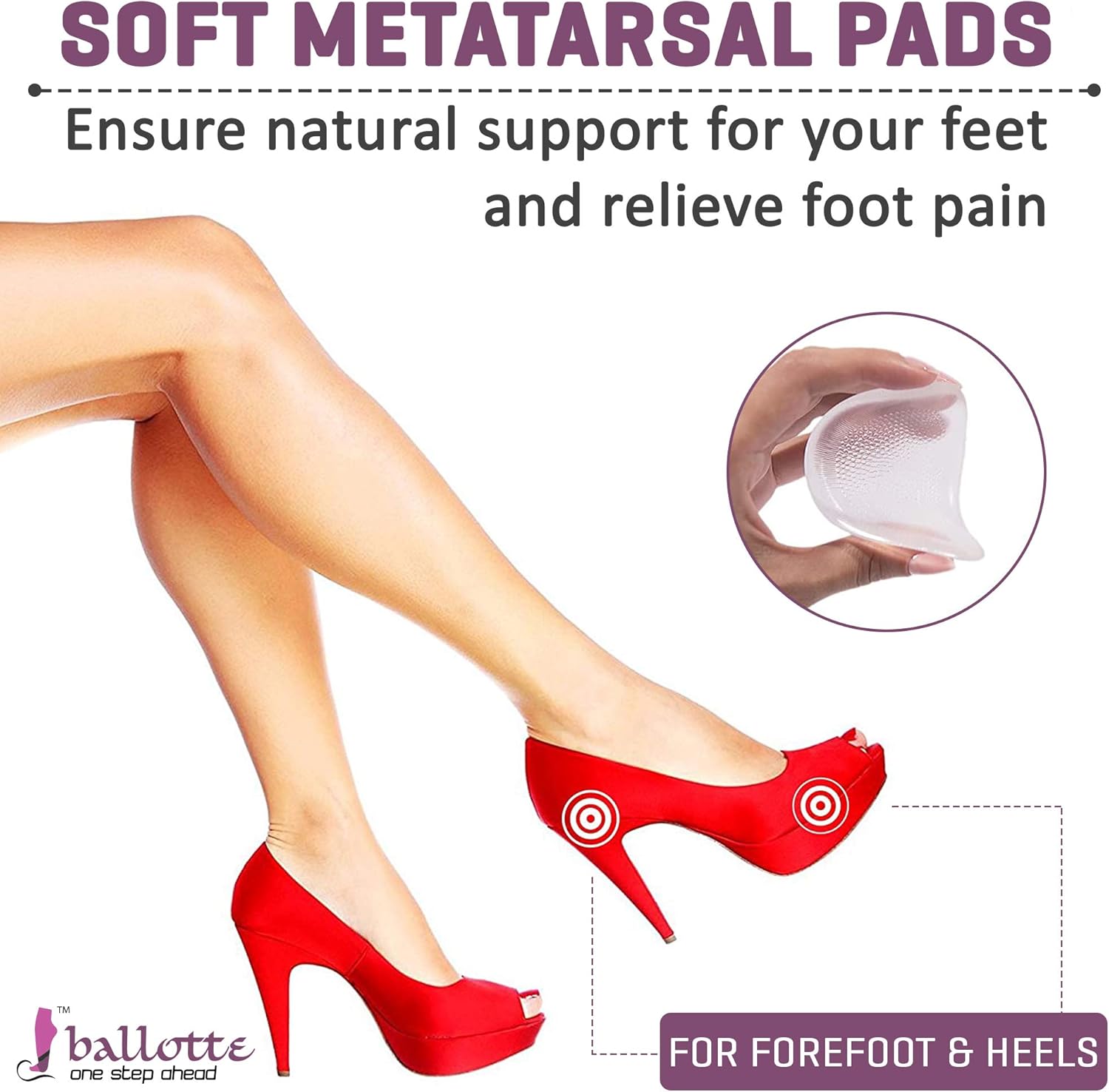 Premium Metatarsal pads, Ball of Foot Cushions for Women, Extra Soft Reusable Metatarsal Foot Pads for Pain Relief, Prevent Blisters and Calluses, Fits Any Shoes, 4 Invisible Pads: Health & Personal Care