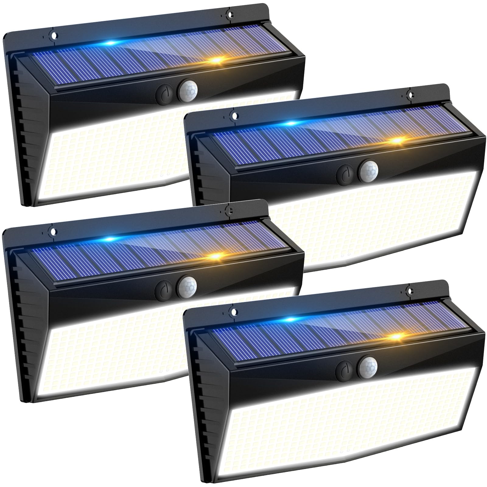 Photo 1 of 4 Pack 368 LED Solar Motion Sensor Lights Outdoor, Solar Fence Lights with 3 Lighting Modes, Solar Powered Security Lights Waterproof for Outside Yard Wall Garden Backyard Step Garage