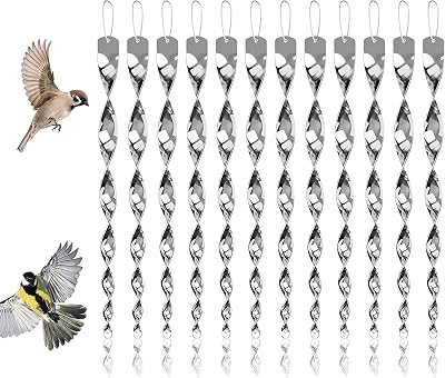 Hxeilzge 12Pcs Reflective Bird Deterrent Rods Wind Twisting Scare Rods 30cm