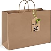 MESHA Large Paper Bags 16x6x12 Inch,Brown Kraft Gift Bags 50 Pack Bulk, Crafts Shopping Bag For Retail Wedding Party Favor Small Business Grocery