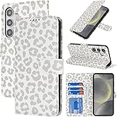 SunYoo for Samsung Galaxy S24 Case Wallet with Card Holder,Galaxy S24 Wallet Case for Men Women,PU Leather Magnetic Clasp Stand Flip Phone Case Cover-White Leopard