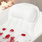 AmazeFan Luxury Bath Pillow,Ergonomic Bathtub Spa Pillow with 4D Air Mesh Technology and 6 Suction Cups,Helps Support Head,Back and Neck,Fits All Bathtub,Hot Tub and Home Spa (US Patent) (White)