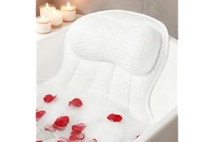 AmazeFan Luxury Bath Pillow,Ergonomic Bathtub Spa Pillow with 4D Air Mesh Technology and 6 Suction Cups,Helps Support Head,Back and Neck,Fits All Bathtub,Hot Tub and Home Spa (US Patent) (White)