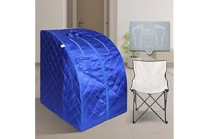 Smartmak Portable Infrared Sauna, Full Size1 Person Far Infrared Sauna Tent, with Heating Foot Pad, Upgrade Chair (L 27.6’’ x W 31.5’’ x H 37.8’’, Blue)