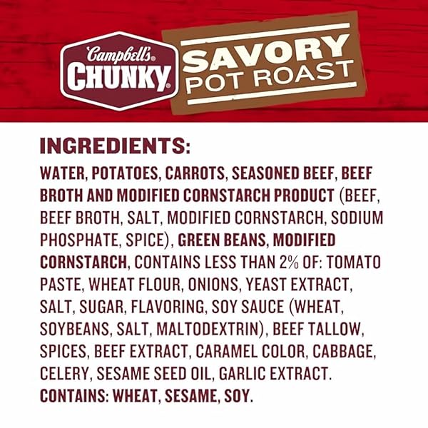 CAMPBELL’S CHUNKY SOUP, SAVORY POT ROAST SOUP, 18.8 OUNCE CAN