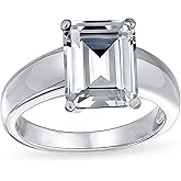 Bling Jewelry Personalize Traditional Art Deco Modern Style 2-3 CT Rectangle Baguette Wedding Band AAA CZ Anniversary or Emerald Cut Engagement Ring Set For Women .925 Sterling Silver Customizable