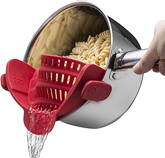 kitchen gizmoSnap N' Strain - Silicone Clip-On Colander, Heat Resistant Drainer for Vegetables and Pasta Noodles, Kitchen Gadgets for Bowl, Pots, and Pans - Essential Home Cooking Tools - Red