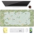 Cute Bunny Green Extended Gaming Keyboard Mouse Pad, Non-Slip Leather Home Office Desk Mat Protector