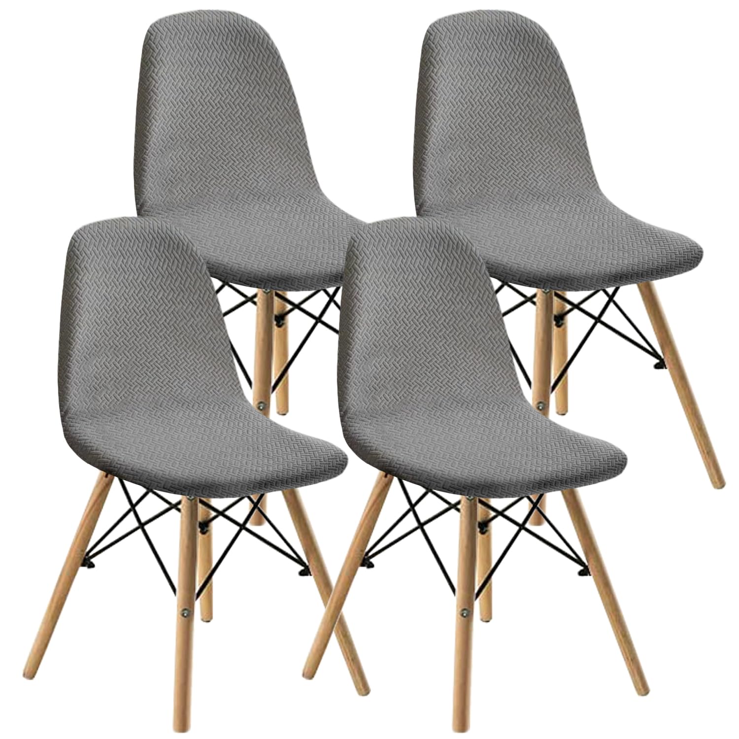 KELUINA Dining Chairs Covers Set of 2/4/6,Style Shell Dining Chair Mid Century Modern Chair Sipcover,Upholstered Dining Accent Side Chair Covers (Light Gray,4 PCS)