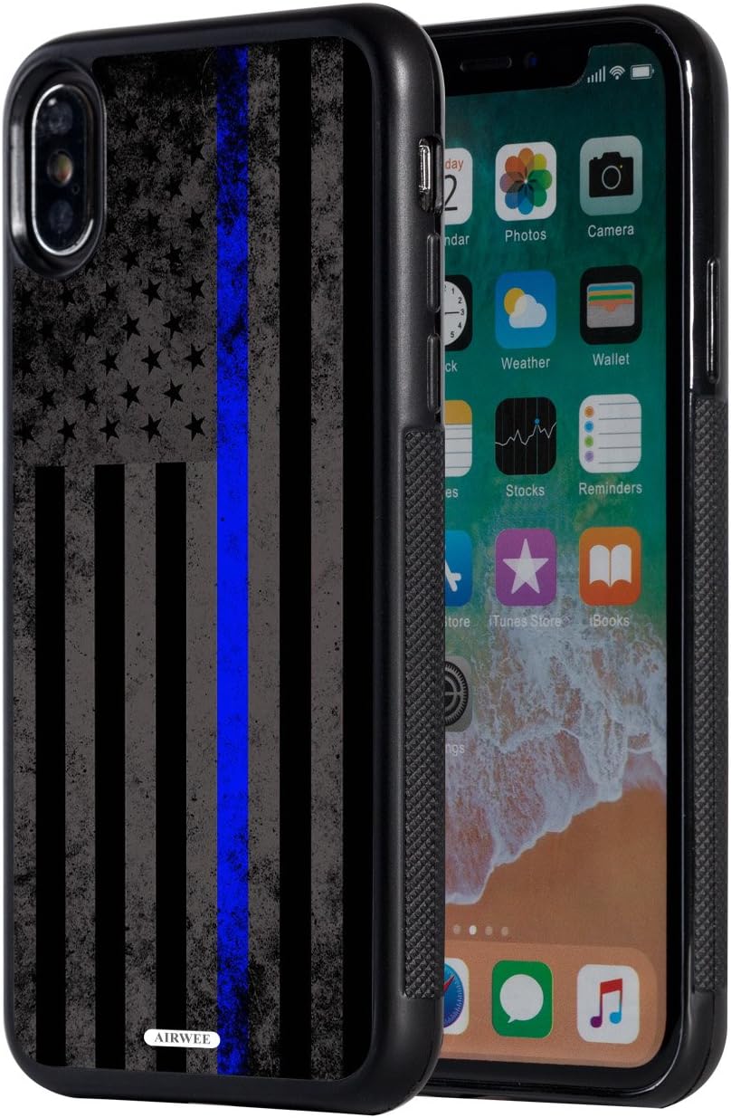 iPhone X Case,iPhone 10 Case,AIRWEE Slim Anti-Scratch Shockproof Silicone TPU Back Protective Cover Case for Apple iPhone X/10 (2017),Blue Line American Flag