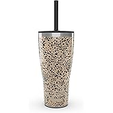 Tervis Traveler Sleek Cheetah Triple Walled Insulated Tumbler Travel Cup Keeps Drinks Cold & Hot, 30oz with Straw Lid, Stainless Steel