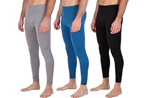 Real Essentials 3 Pack: Men's Thermal Underwear Base Layer Fleece Lined Pants with Fly - Long John Bottom(Big & Tall)