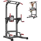 SogesPower Multi-Function Power Tower Pull Up Bar Station for Home Gym | 10-Level Adjustable Height Pull Up Bar Stand Dip Station Strength Training Workout Equipment