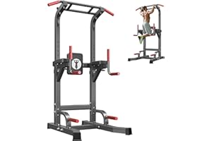 SogesPower Multi-Function Power Tower Pull Up Bar Station Pull Up Dip Station for Home Gym, 10-Level Adjustable Height Pull Up Bar Stand Dip Bar Strength Training Workout Equipment